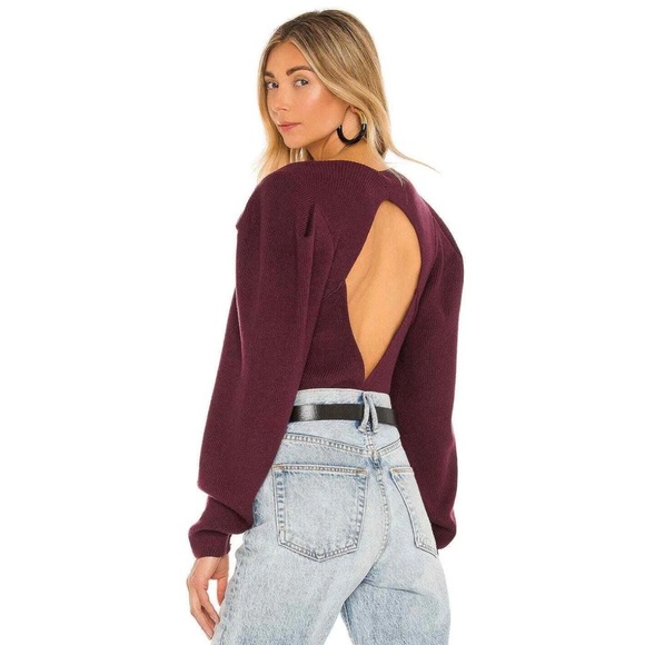 Free People Saffron Fitted Sweater Long Sleeve Pomegranate Wine open back - Picture 3 of 8